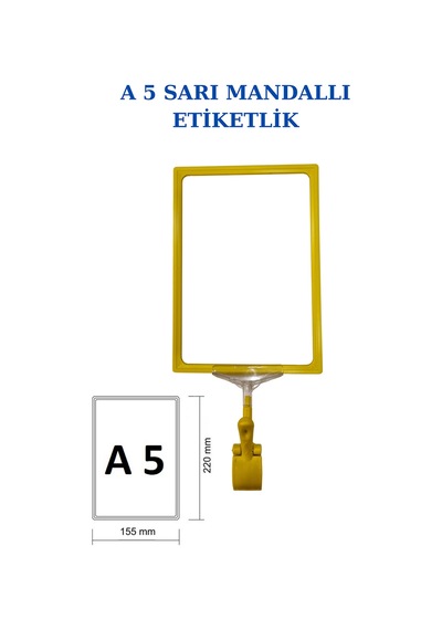 10 Adet Sarı A5 Mandallı Raf Sepet Etiketi Çerçeveli Etiketlik Sarı