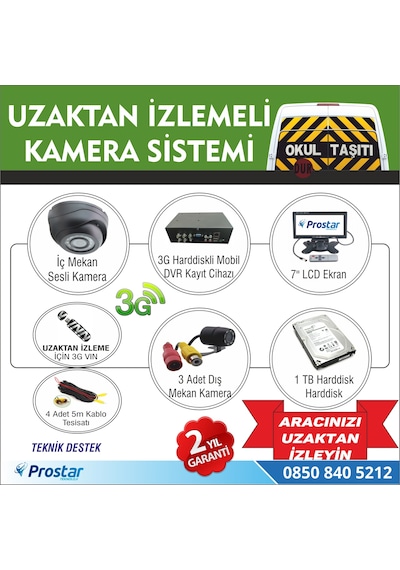Okul Ve Servis Taşıtları İçin 1 Tb Kayıtlı 3G Destekli Kamera