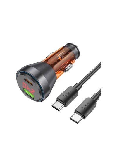 Hoco Nz12b Unimpeded Pd48w Usb + Type-c Araç Çakmaklı Hızlı Şarj Aleti + Type-c To Type-c Kablo Turuncu