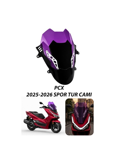 Honda Pcx Uyumlu Çift Katlı Spor Tur Camı Şeffaf 2025-2026 Mor