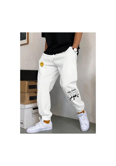 Tarzsokak Letter Graphic Drawstring Waist Eşofman Altı Beyaz