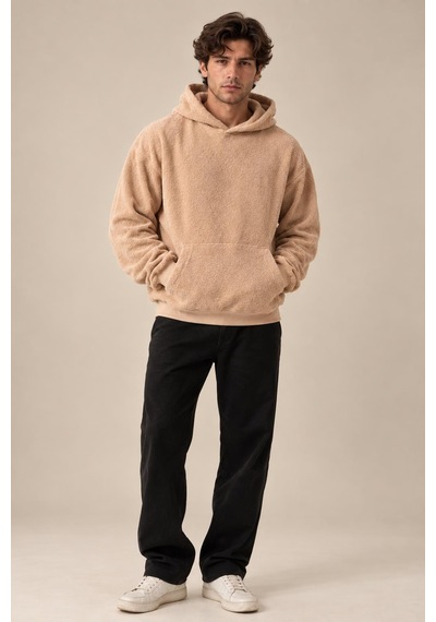 Alexandergardi Havlu Dokulu Kapüşonlu Oversize Sweatshirt Camel
