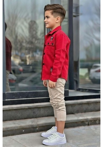 Riccotarz Erkek Çocuk Sırt Baskılı Çıtçıt Düğmeli Kırmızı Gömlek Dar Kesim Pantolon Alt Üst Takım Kırmızı Riccotarz Erkek Çocuk Sırt Baskılı Çıtçıt Düğmeli Kırmızı Gömlek Dar Kesim Pantolon Alt Üst Takım Kırmızı
