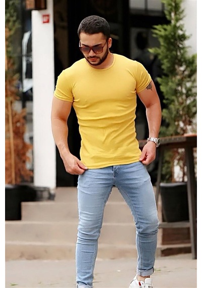 Madmext Madmext Bisiklet Yaka Sarı Basic Tişört 4077-sarı Sarı