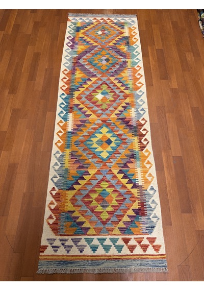 El Dokuma Afgan Kilim 100% Yün Harıka Desenlı Kök Boya Çok Renkli