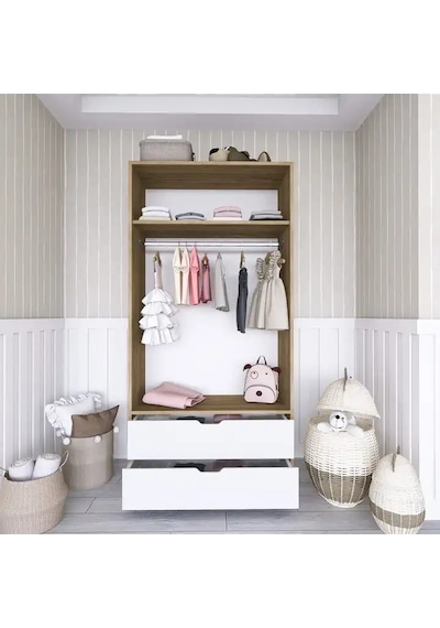 90 Cm Açık Ceviz-beyaz 2 Kapılı 2 Çekmeceli Elbise Dolabı - Gardırop Açık Ceviz & Beyaz 90 Cm Açık Ceviz-beyaz 2 Kapılı 2 Çekmeceli Elbise Dolabı - Gardırop Açık Ceviz & Beyaz