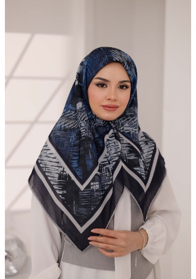 Mimiyum İz Desen Soft Eşarp Füme Mavi