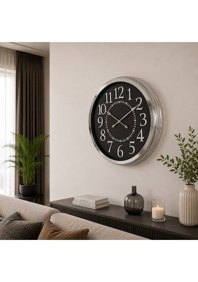 Silver Elegance Dekoratif 60 X 60 Cm Metal Duvar Saati Krom