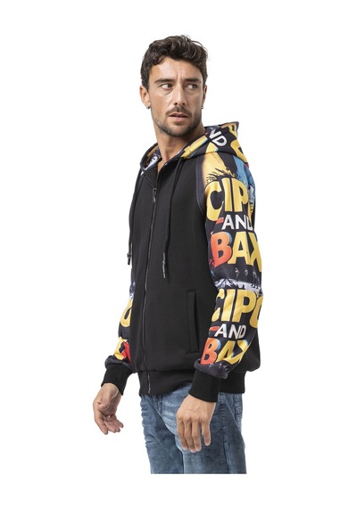Cipo & Baxx Cl589 Erkek Hoodie Sweatshirt Modern Baskılı, Kapüşonlu, Rahat Kesim Mevsimlik Sweatshirt Siyah