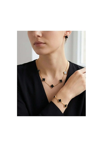 Yonca 3'lü Set - Kolye, Bileklik & Küpe Altın
