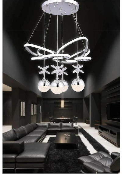 Modern Led Avize Kelebek Krom 3 Işık Rengi Beyaz-sarı-gün Işığı