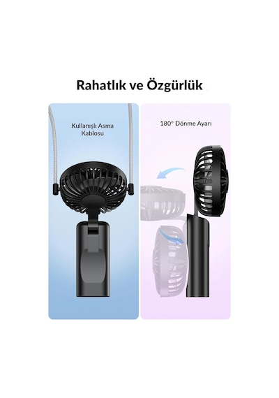 Warmco K38 Ekranlı 4 Kademeli El Vantilatörü 2400mah Şarjlı Taşınabilir Katlanabilir Standlı Boyun Askılı Soğ