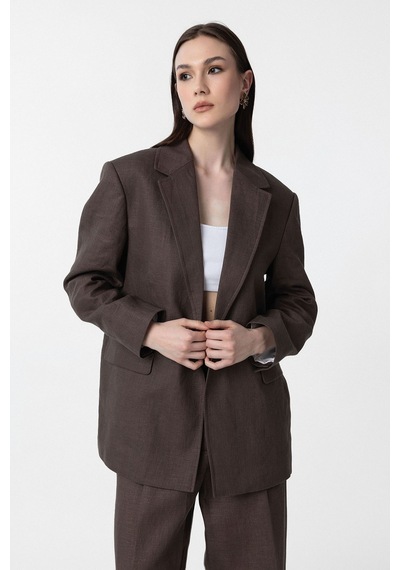 Antioch 100% Keten Kadın Blazer Ceket Kahve