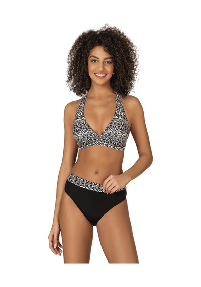 Endeep Kadın Desenli Boyundan Bağlamalı Bikini Takımı-siyah
