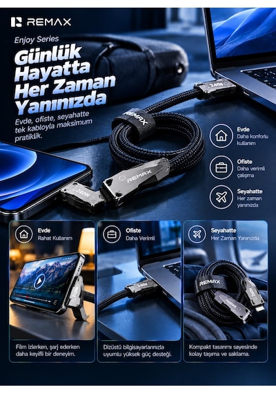 Remax Cb53-cl Enjoy Serisi 30w Pd Type-c To Lightning Telefon Standlı Hızlı Şarj Ve Data Kablosu 1.2 Metre Siyah