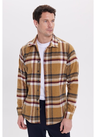 Tudors Erkek Slim Fit Dar Kesim Kareli Kışlık Oduncu Gömlek-42121 Bej