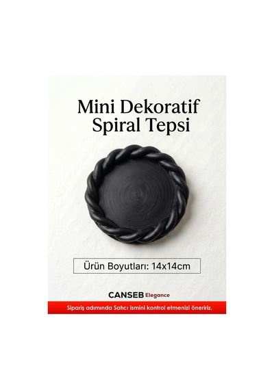 14x14cm - Premium - Siyah - Dekoratif Sarmal Tepsi - El Boyaması İşçilik 14x14cm Ebat