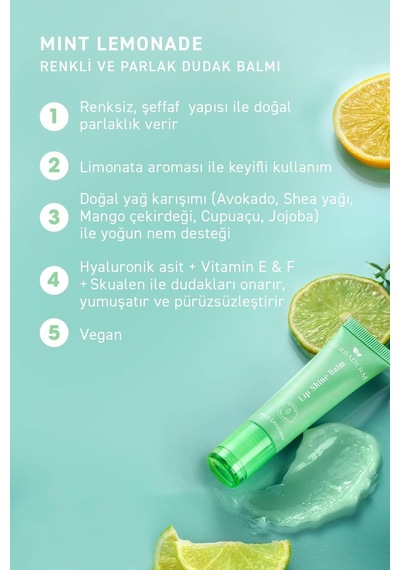 Herbaderm Limonata Aromalı Parlatıcı Dolgunlaştırıcı ve Onarıcı Vegan Dudak Balmı 10 ML