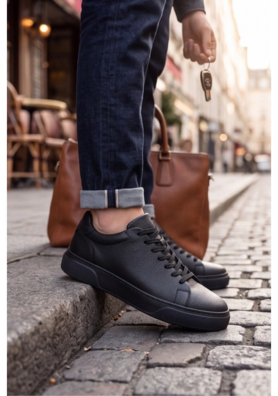Liarca Asterio %100 Hakiki Deri Ultra Hafif Tabanlı Sneaker Klasik Siyah Casual Ayakkabı