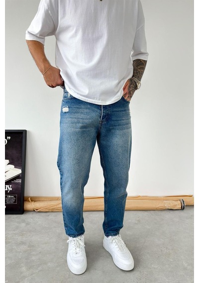 Mavi Soft Degrade Yırtıklı Boyfriend Pantolon
