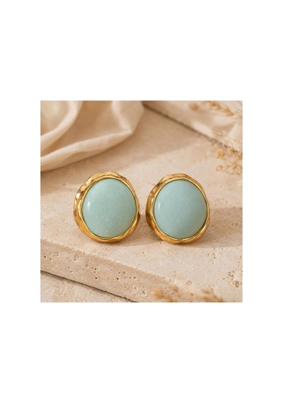 Gold Çerçeveli Mint Taş Görünümlü Büyük Boy Stud Küpe Mint - 886706113 Mint - 886706113 Mint