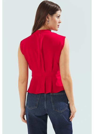 Ersefa Rahat Kolsuz Bluz Yazlık Dokuma Polyester Karışımlı Trend Tasarım Kırmızı