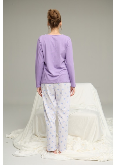 Siyah İnci Örme Pamuklu Pijama Takım25240248 Lila