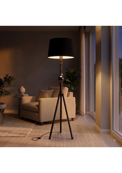 Enderun Tripod Metal Ayaklı Lambader Siyah Hazır Başlık Köşe Lambası Salon Aydınlatması
