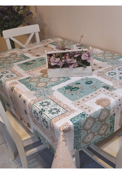 Elyaflı Pvc Muşamba - Desenli Silinebilir Masa Örtüsü Mavi 140 X 240