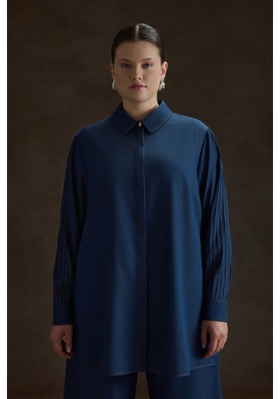 Aker İndigo Denim Görünümlü Viscon Tunik İndigo İndigo