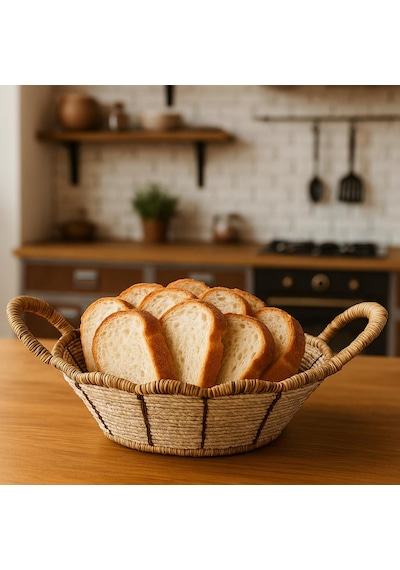 Yuvarlak Hasır Ekmek Sepeti-24 Cm X 7 Cm Beyaz - Kahverengi