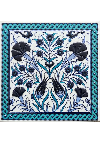 Armada Çini 20x20 Cm Ed 366 Lale Karanfil Turkuazx Koballt Desenli Eldekoru Çini Karo