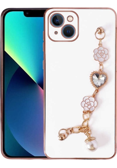 Apple Uyumlu  iPhone 13 El Tutamaçlı Kamera Korumalı Zore Taka Silikon Kılıf beyaz Beyaz