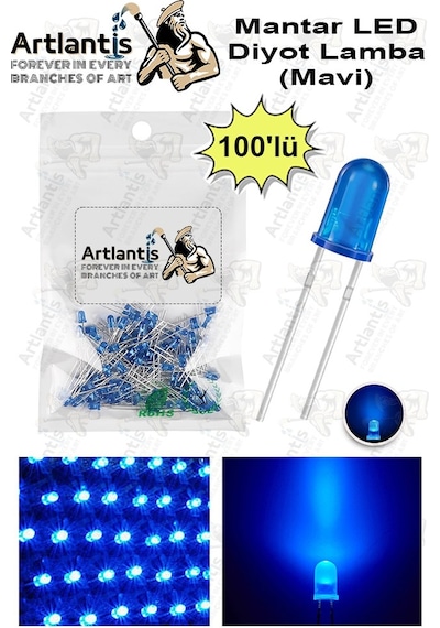 Mavi Mantar Led Diyot Lamba 100 Lü 1 Paket Mavi 4.8 Mm Mini Mantar Led Lamba Deney Bilim Proje Arduino Işığı