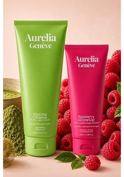 Aurelia Genève Clear & Glow Skin Duo - Arındırıcı Vegan Yüz Temizleme Jeli & Işıltı Kazandıran Vegan Peeling Seti