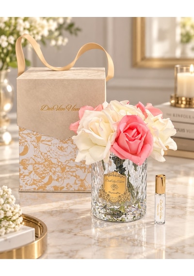 Rosemira Yedi Güllü Parfümlü Dekoratif Çiçek Pink & White-7674 Gül - Meyve