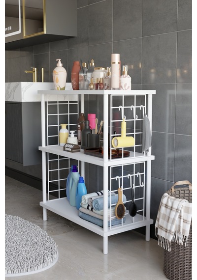 3 Raflı Çevir Tak Beyaz Telli Metal Gövdeli Çok Amaçlı Banyo Rafı Ve Organizer Raf Banyo Dolabı Beyaz