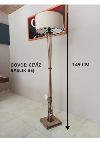 Ahşap Lambader Köşe Lambası Bej-Ceviz Renk