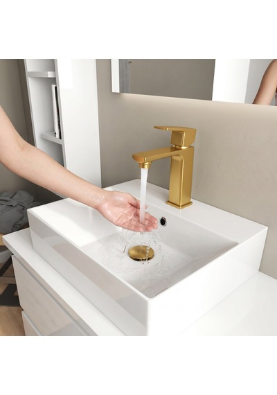 Adell Bloc Lavabo Bataryası Mat Altın Fırçalı Brushed Gold Modern Lavabo Musluğu 159401018