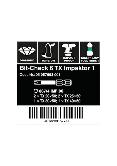 Wera Bit-Check 6 TX Impaktor 1 Torx Bits Seti 05057693001
