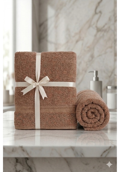 2 Li Battal Boy Banyo Havlu Seti - 100% Pamuk 90x170 Cm + 50x90 Cm Ekstra Yumuşak Emici Havlu Kahve