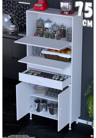 Nexa 75 Cm 2 Çekmece 4 Kapaklı Çok Amaçlı Mutfak, Bakliyat Ve Kahve Köşesi Banyo Dolabı 75x181x32 Cm Beyaz Nexa 75 Cm 2 Çekmece 4 Kapaklı Çok Amaçlı Mutfak, Bakliyat Ve Kahve Köşesi Banyo Dolabı 75x181x32 Cm Beyaz