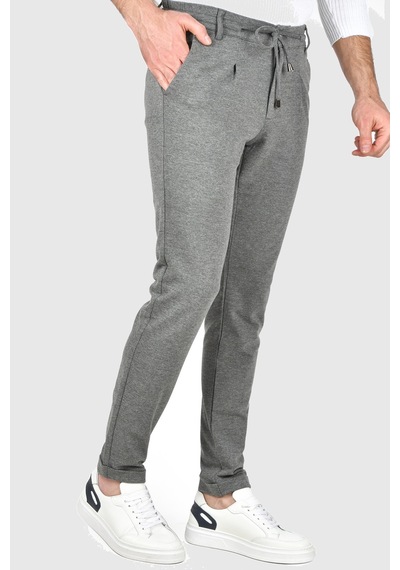 Deepsea Erkek Gri Beli Lastikli Slim Fit Likralı Duble Paça Penye Spor Pantolon 2502385 Gri
