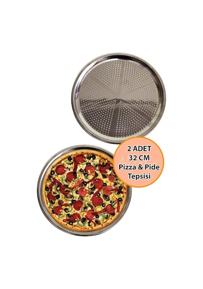 Prestij 32cm Delikli Pizza & Lahmacun Tepsisi Seti 2 Adet, Paslanmaz Çelik Renkli