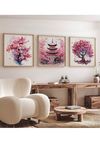 Ahşap Çerçeveli Mdf Kare Tablo Seti Salon Ve Oturma Odası Için Kr4013 32 X 32