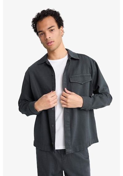 Defacto Boxy Fit Polo Yaka Twill Uzun Kollu Gömlek F7124ax25auar104 Antrasit