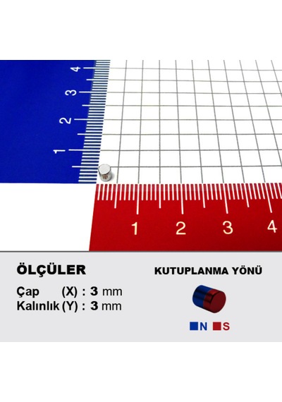 10 Adet Neodyum Mıknatıs Çap: 3mm Kalınlık: 3mm D3x3 Ndfeb Güçlü Mıknatıs Yuvarlak Nm102