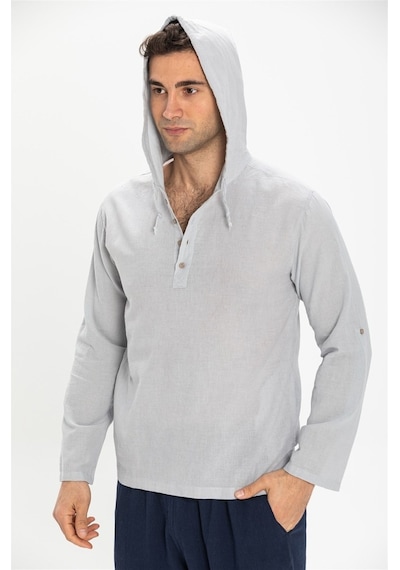 Şile Bezi Kapüşonlu Erkek Sweatshirt Gri Gri