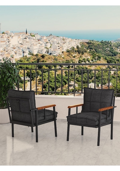 Modern Balkon, Bahçe, Cafe, Metal Koltuk, Kanepe Tekli - Antrasit Antrasit
