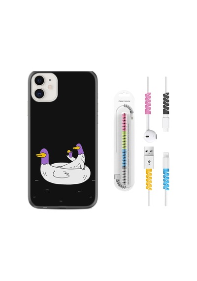 Apple Uyumlu iPhone 12 Kılıf Kablo Koruyuculu Keyifli Ördekler 1725